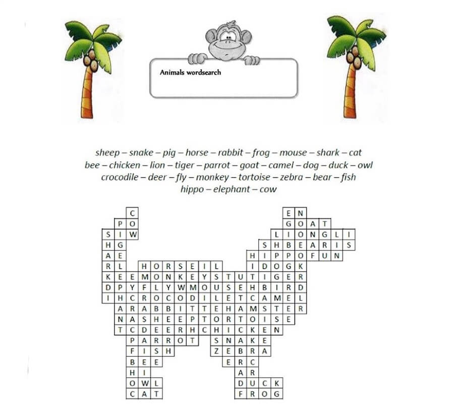 Printable Animals Word Search Sheet 14 Free Download And Print For You 