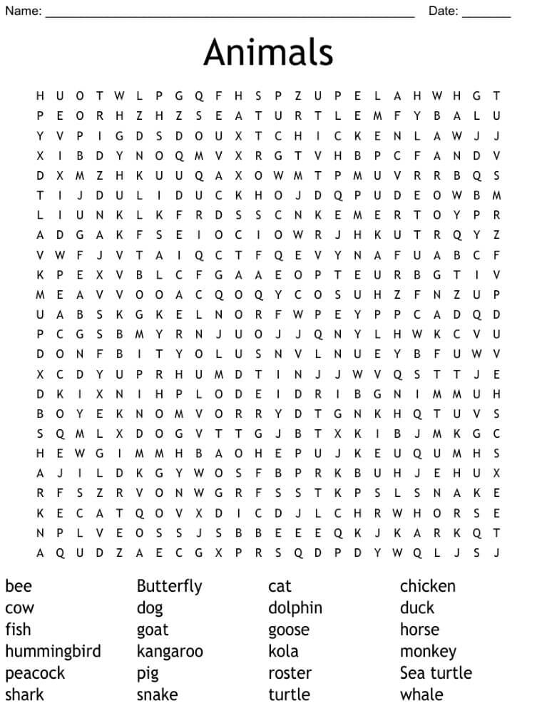 Printable Animals Word Search Sheet 6 Free Download And Print For You 