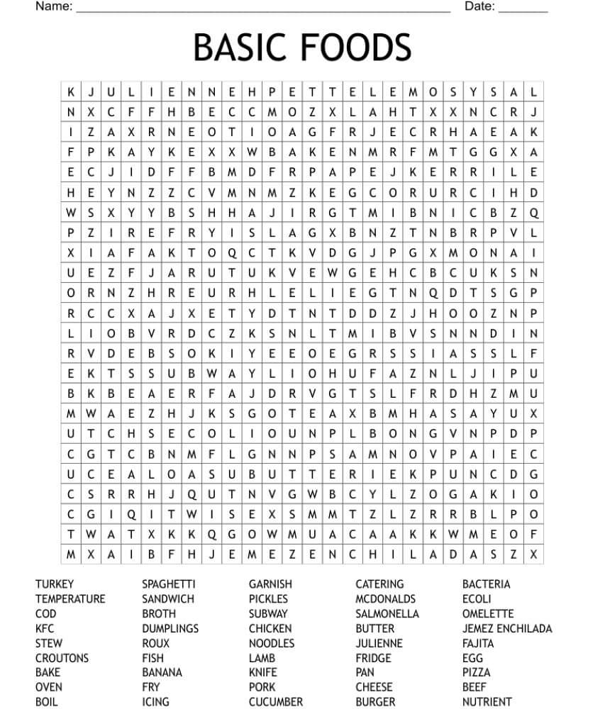Printable Basic Food Word Search Sheet 1 Free Download And Print 