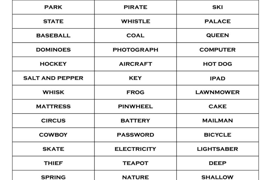 Printable Charades Words Printable JD