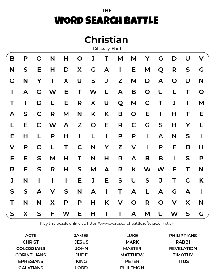 Printable Christian Word Search