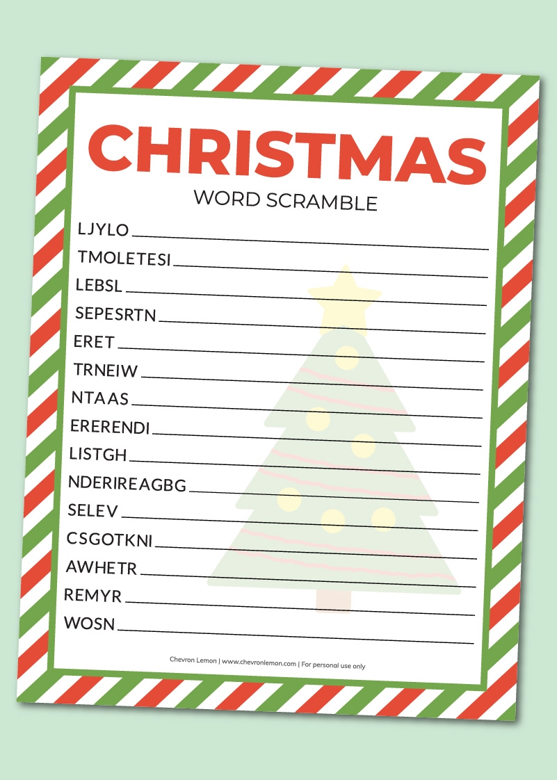 Printable Christmas Word Scramble Chevron Lemon Printable Christmas Word Scramble Chevron Lemon