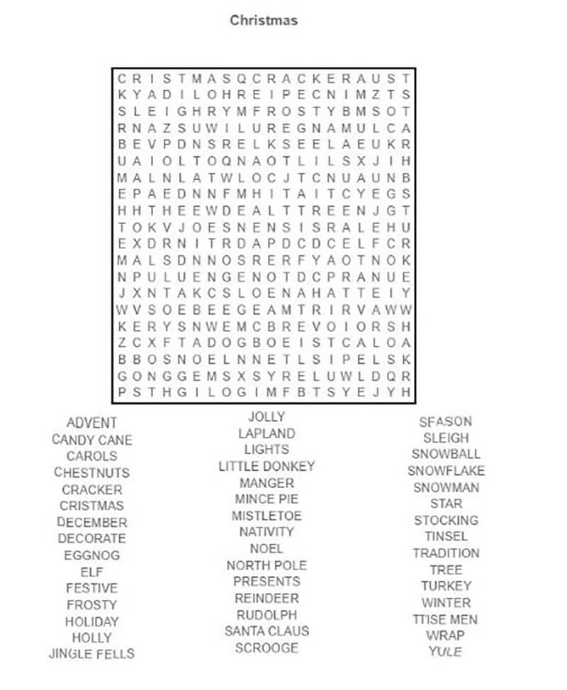 Printable Christmas Word Search PrintableLib