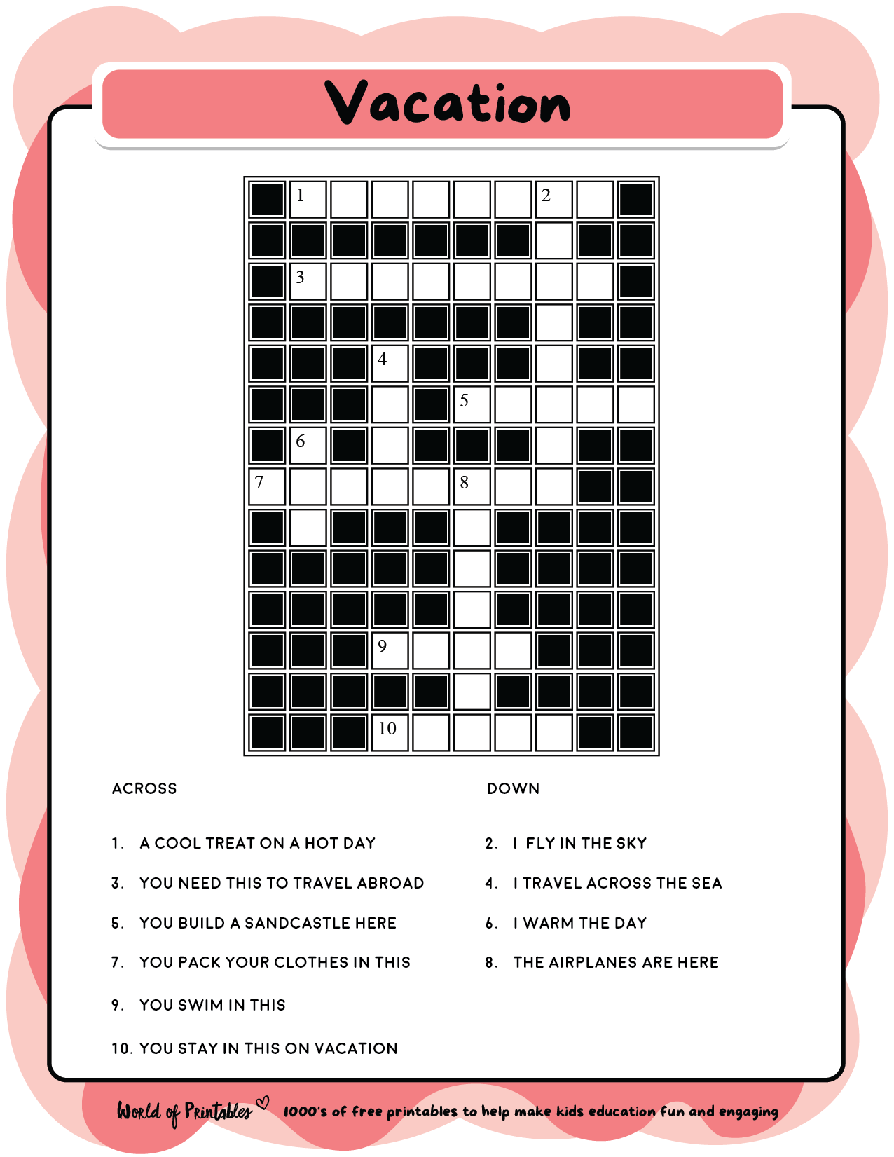 Printable Crossword Puzzles For Kids