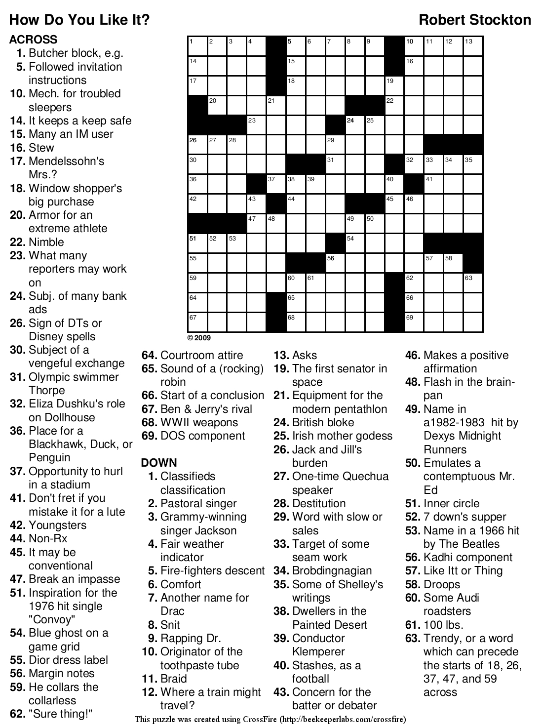 Printable Crosswords With Answer Sheet