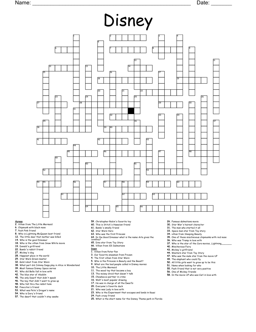 Printable Disney Crossword Puzzles