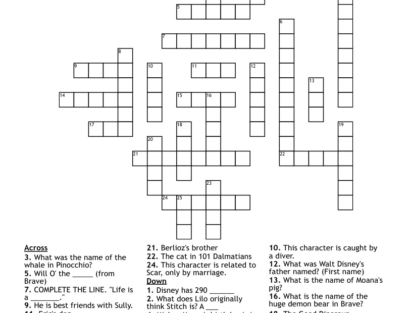Printable Disney Crossword Puzzles