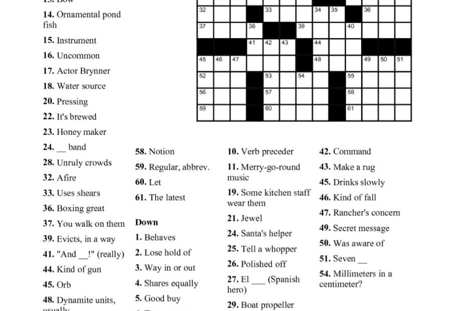 Printable Easy Crossword Puzzles Printable JD