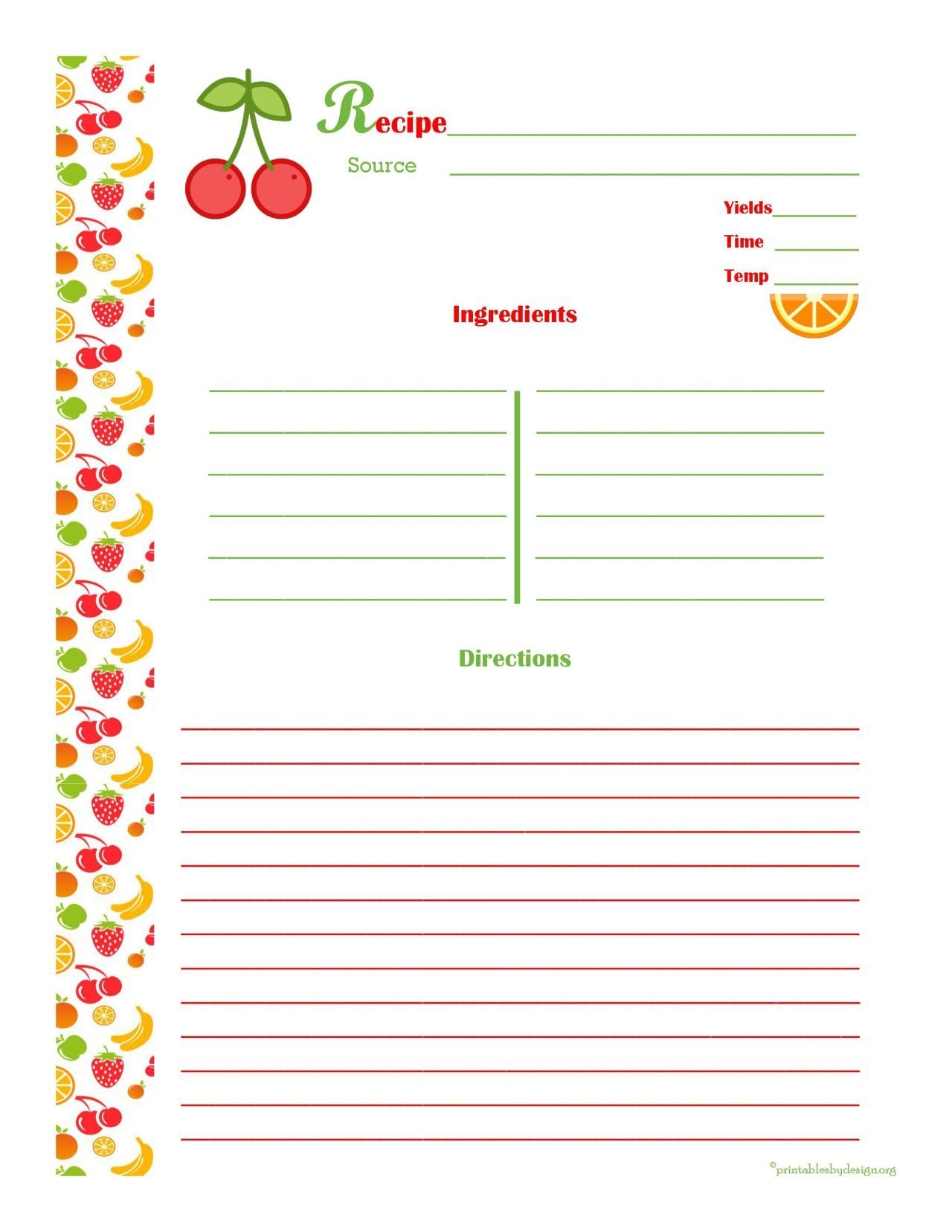 Printable Free Full Page Recipe Templates For Word Free Templates 