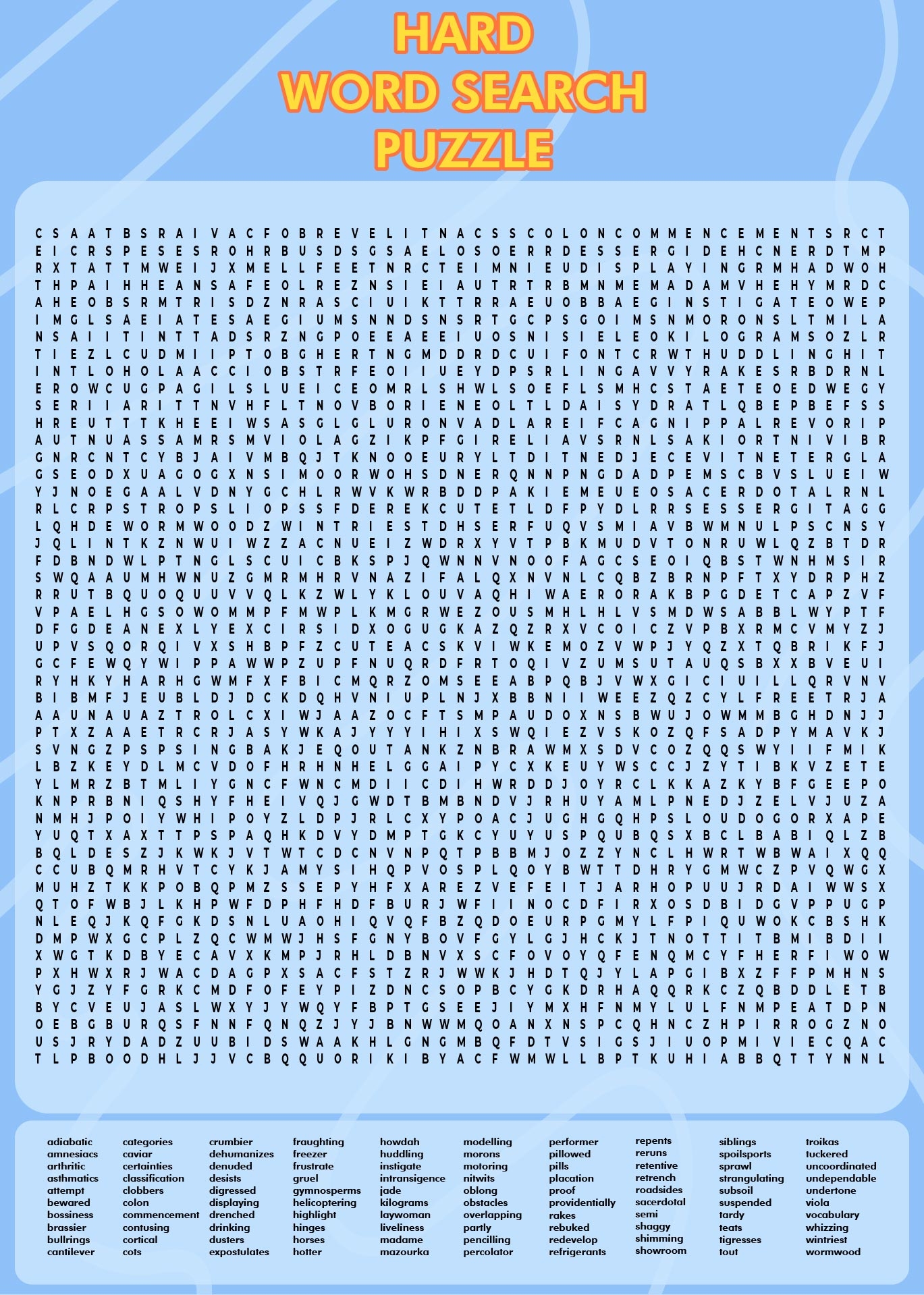 Printable Hard Word Search Puzzles Free