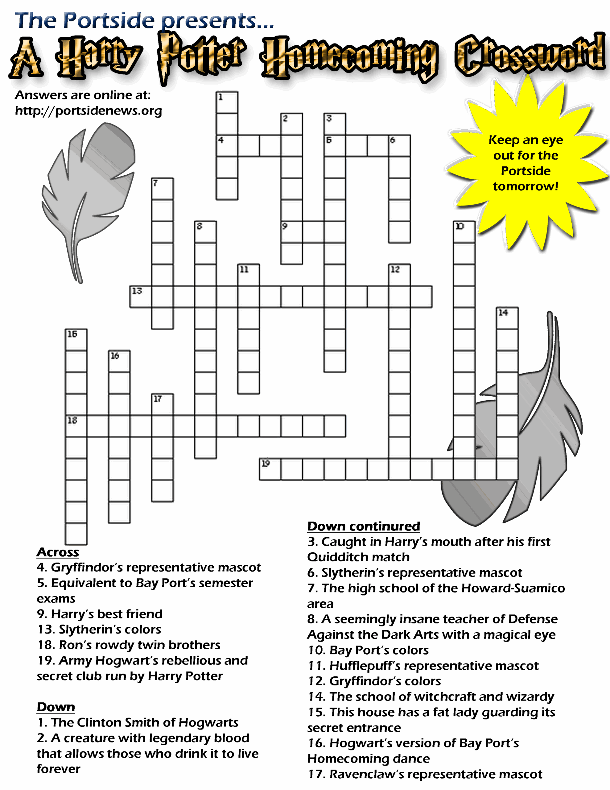 Printable Harry Potter Crossword Puzzles Printable Harry Potter Crossword Puzzles