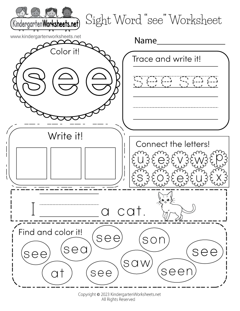 Printable Kindergarten Sight Word Kindergarten