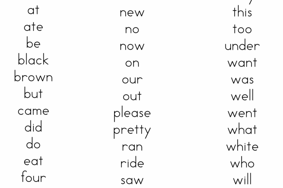 Printable Kindergarten Sight Word Kindergarten