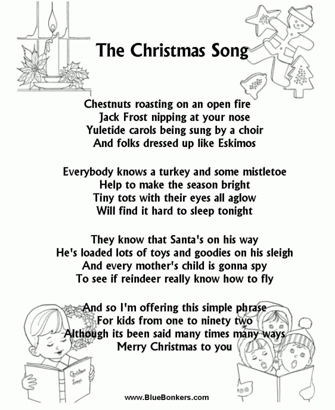 Printable Lyrics Christmas Songs Printable Words Worksheets