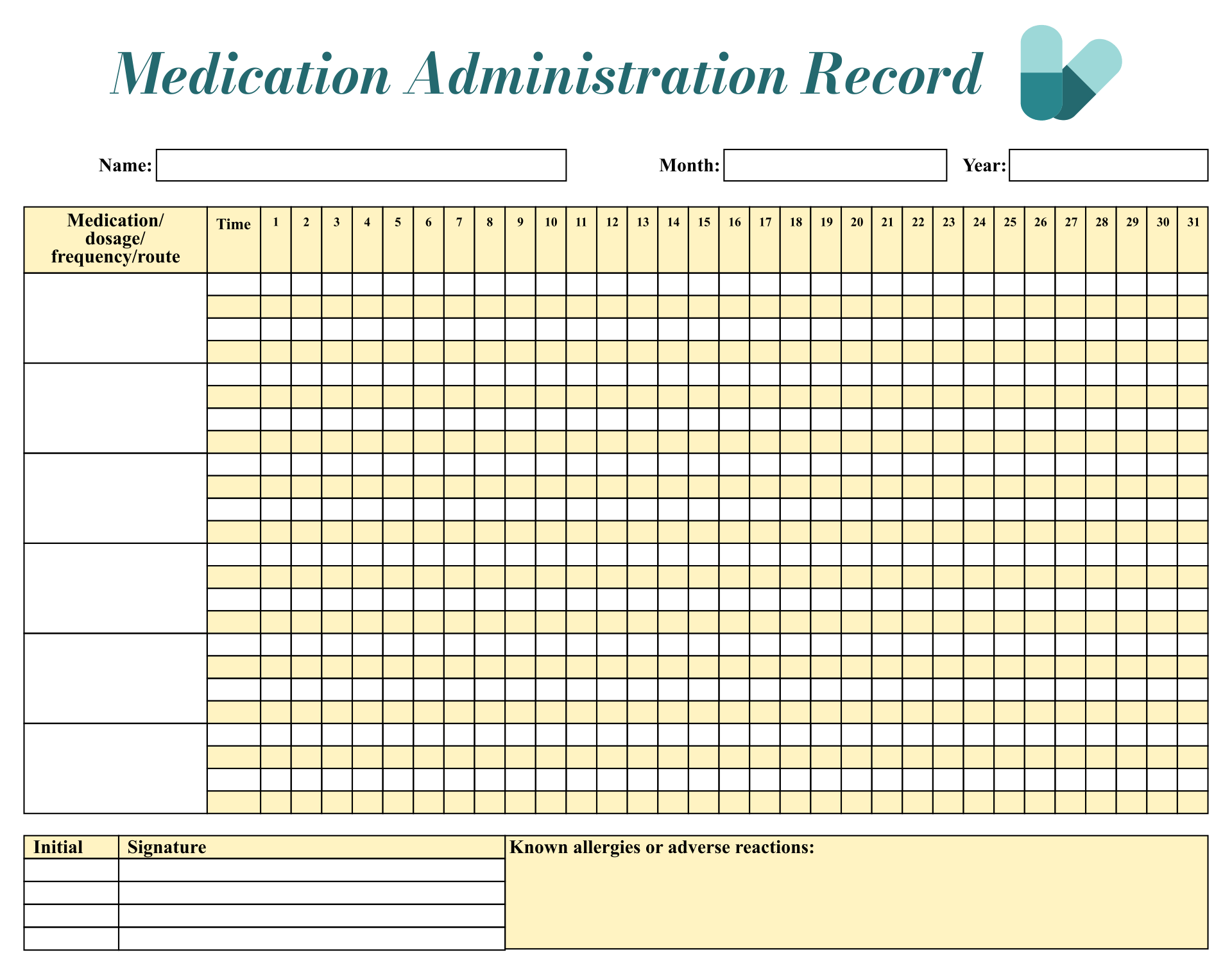 Printable Medication Administration Record Template Word Printable 