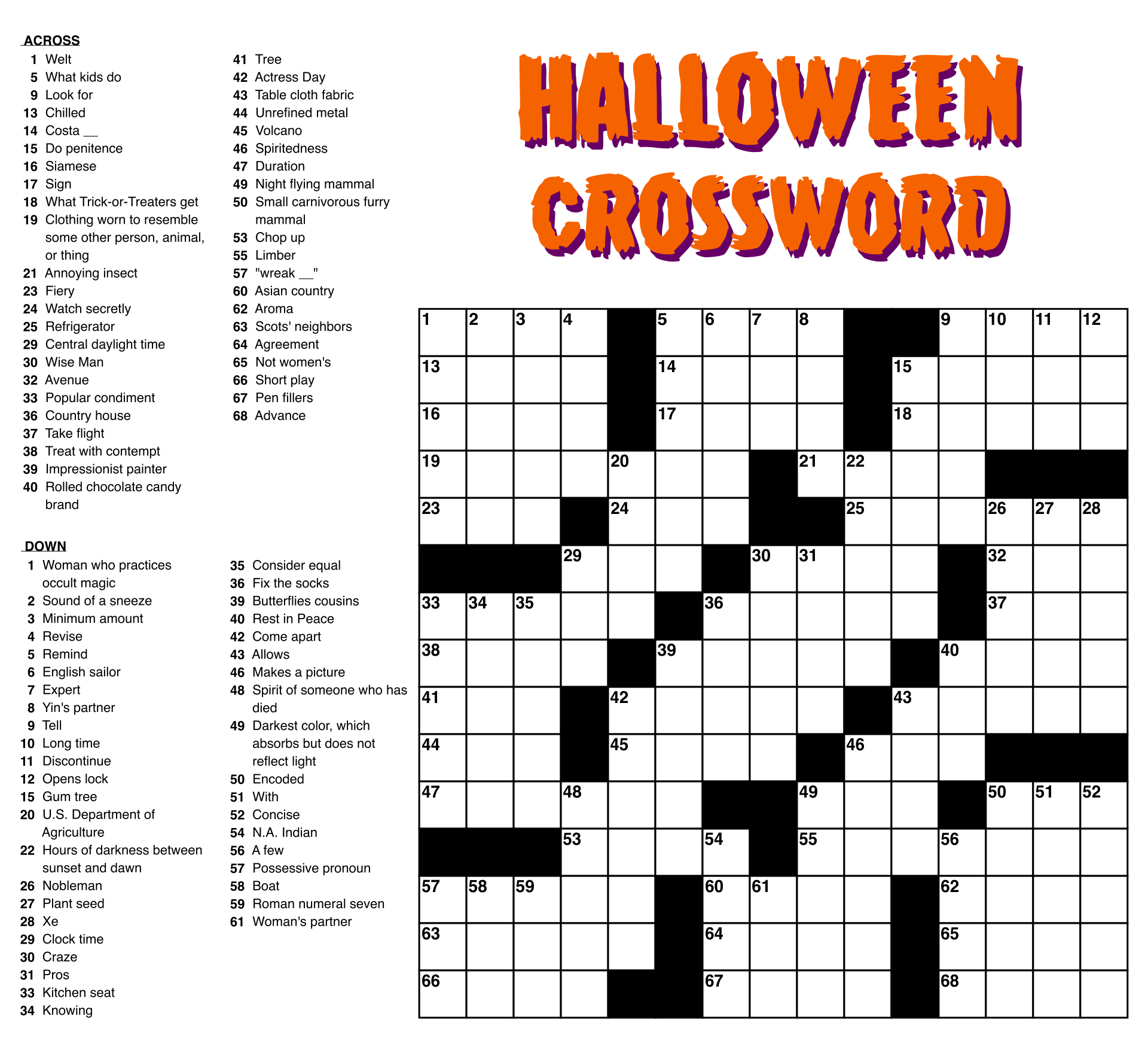 Printable Medium Crossword Puzzles
