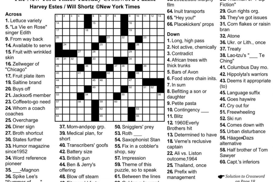 Printable New York Times Crossword Puzzle