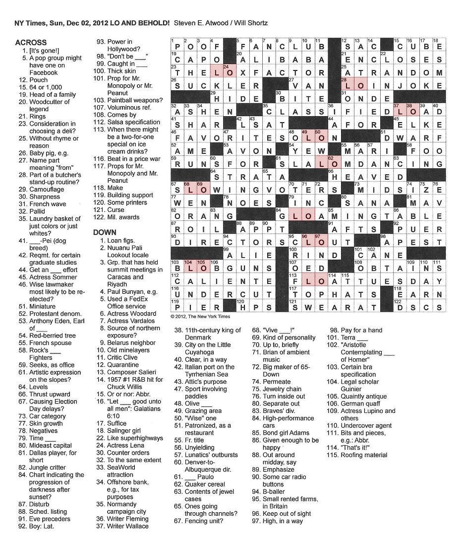 Printable New York Times Crossword Puzzle