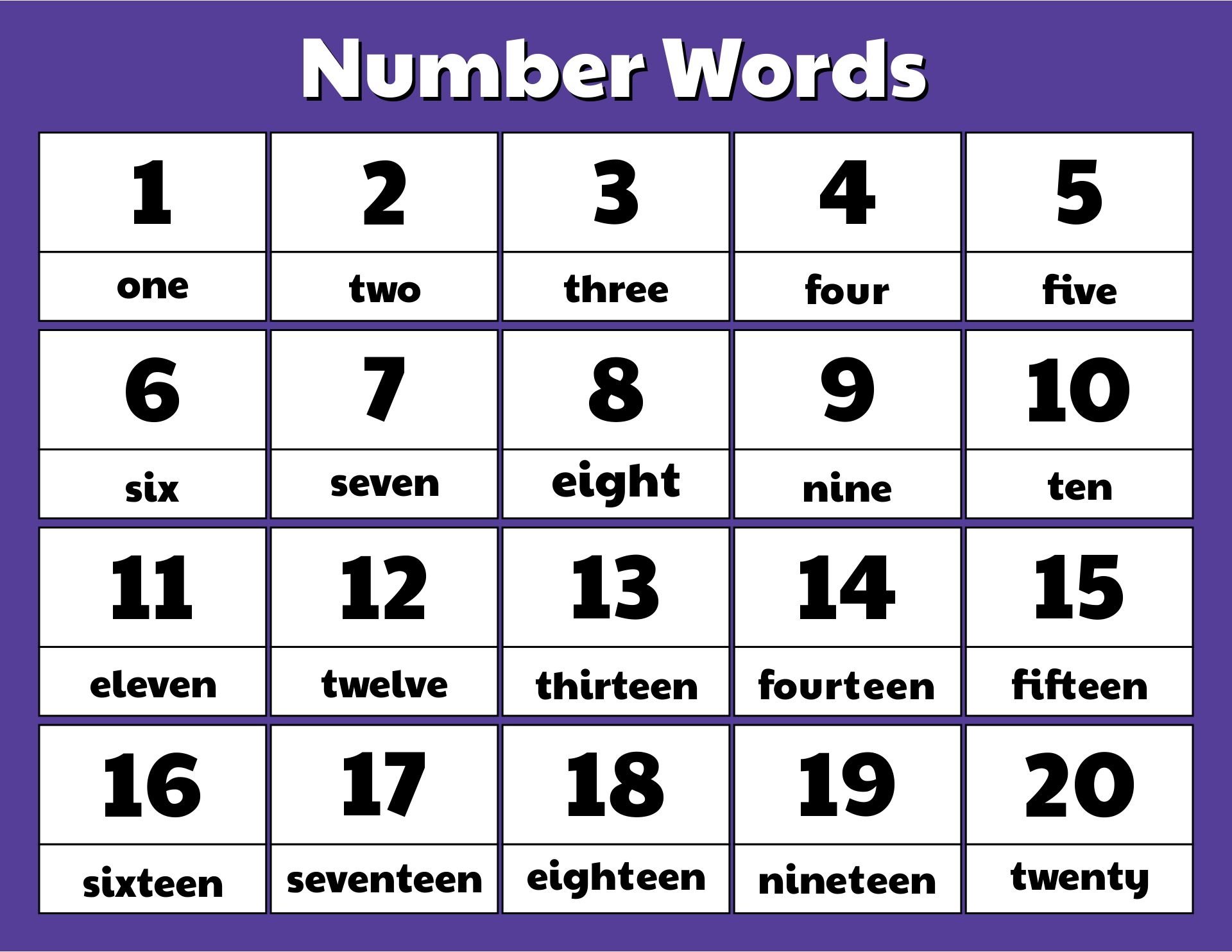 Printable Number Words Chart Printable And Enjoyable Learning