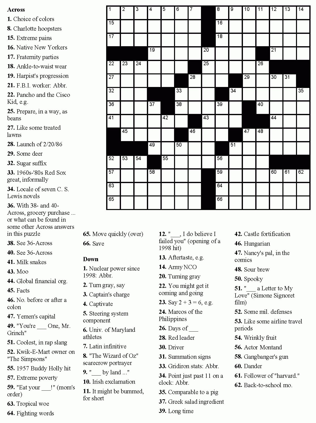 Printable Online Crossword Puzzles By Theme