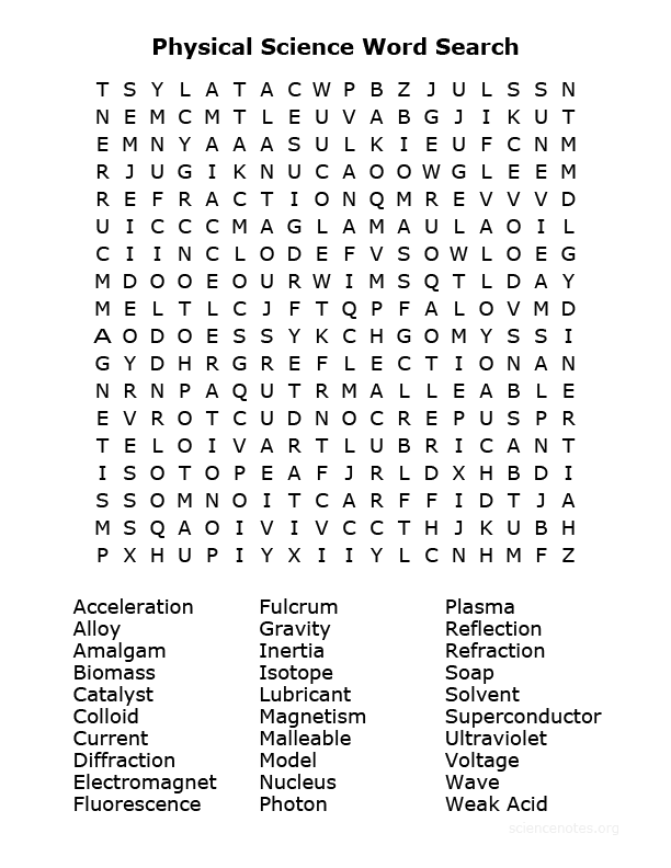 Printable Physical Science Word Search Word Search Maker