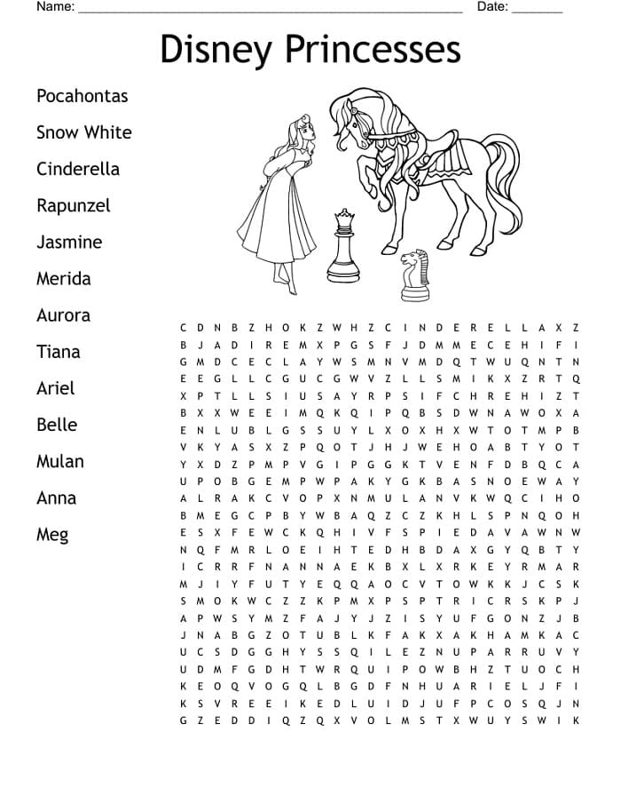 Printable Princess Word Search Easy Free Download And Print For You 