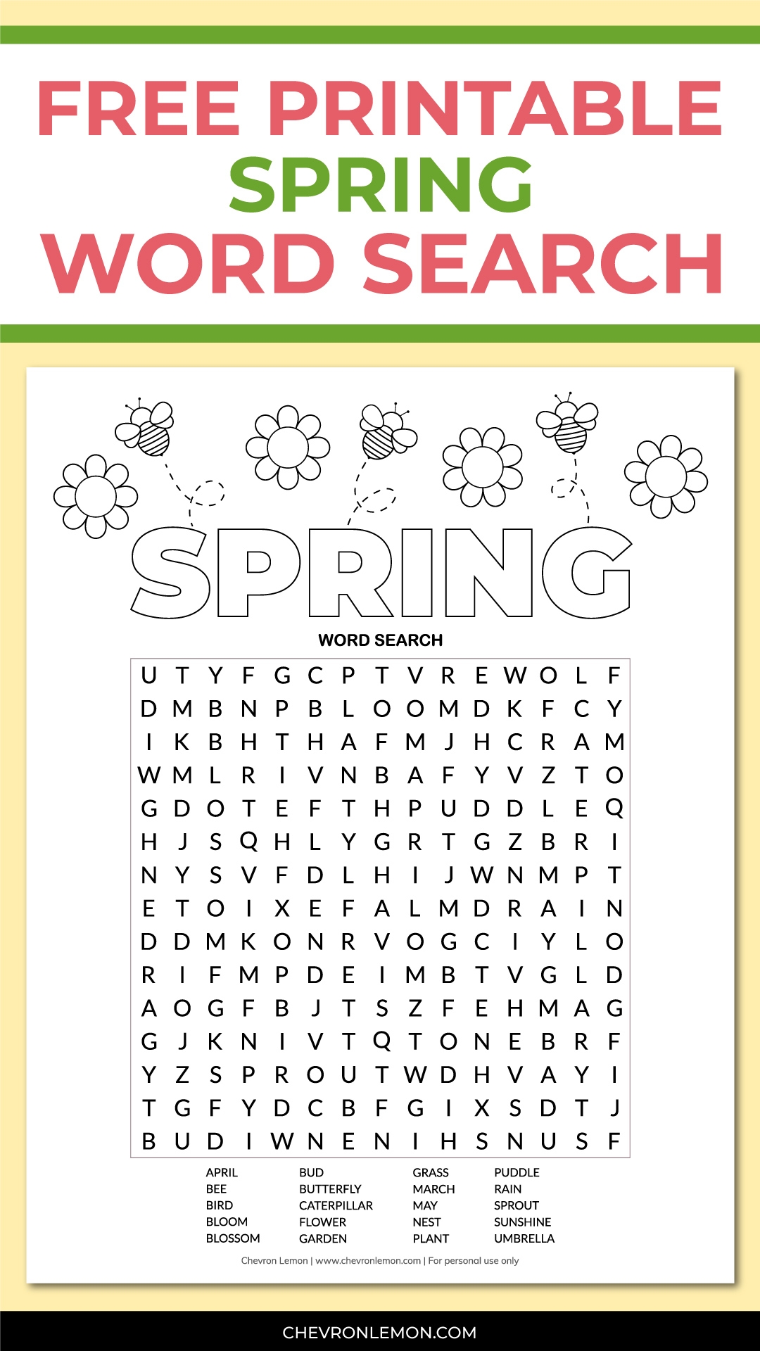 Printable Spring Word Search Chevron Lemon Printable Spring Word Search Chevron Lemon