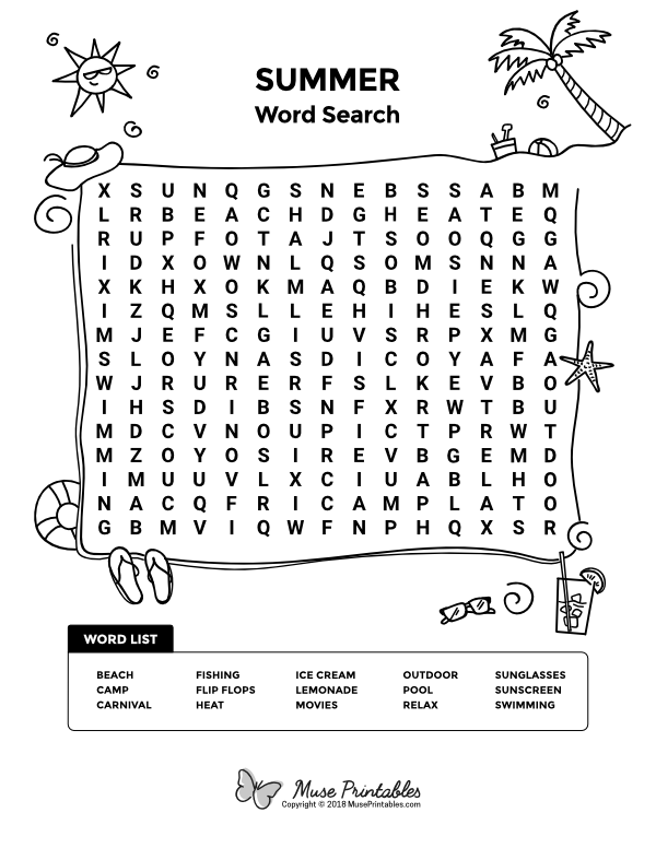 Printable Summer Word Search Printable Summer Word Search