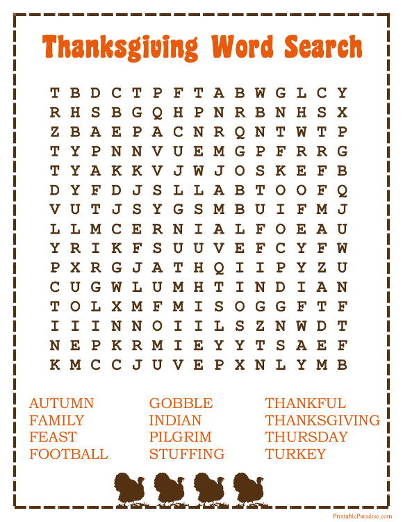 Printable Thanksgiving Word Search