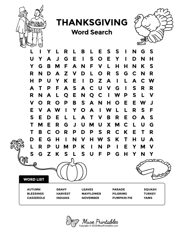 Printable Thanksgiving Word Search