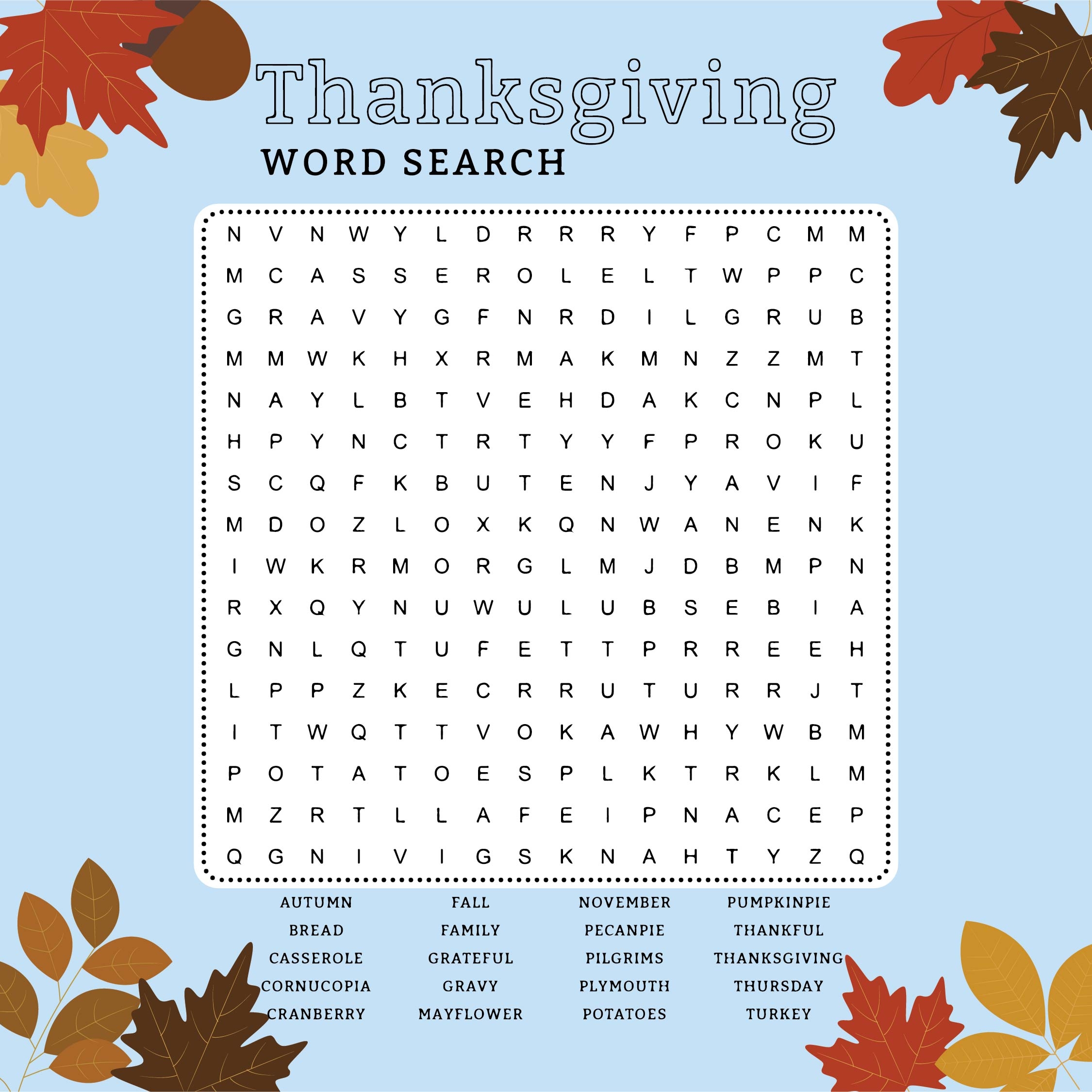 Printable Thanksgiving Word Searches