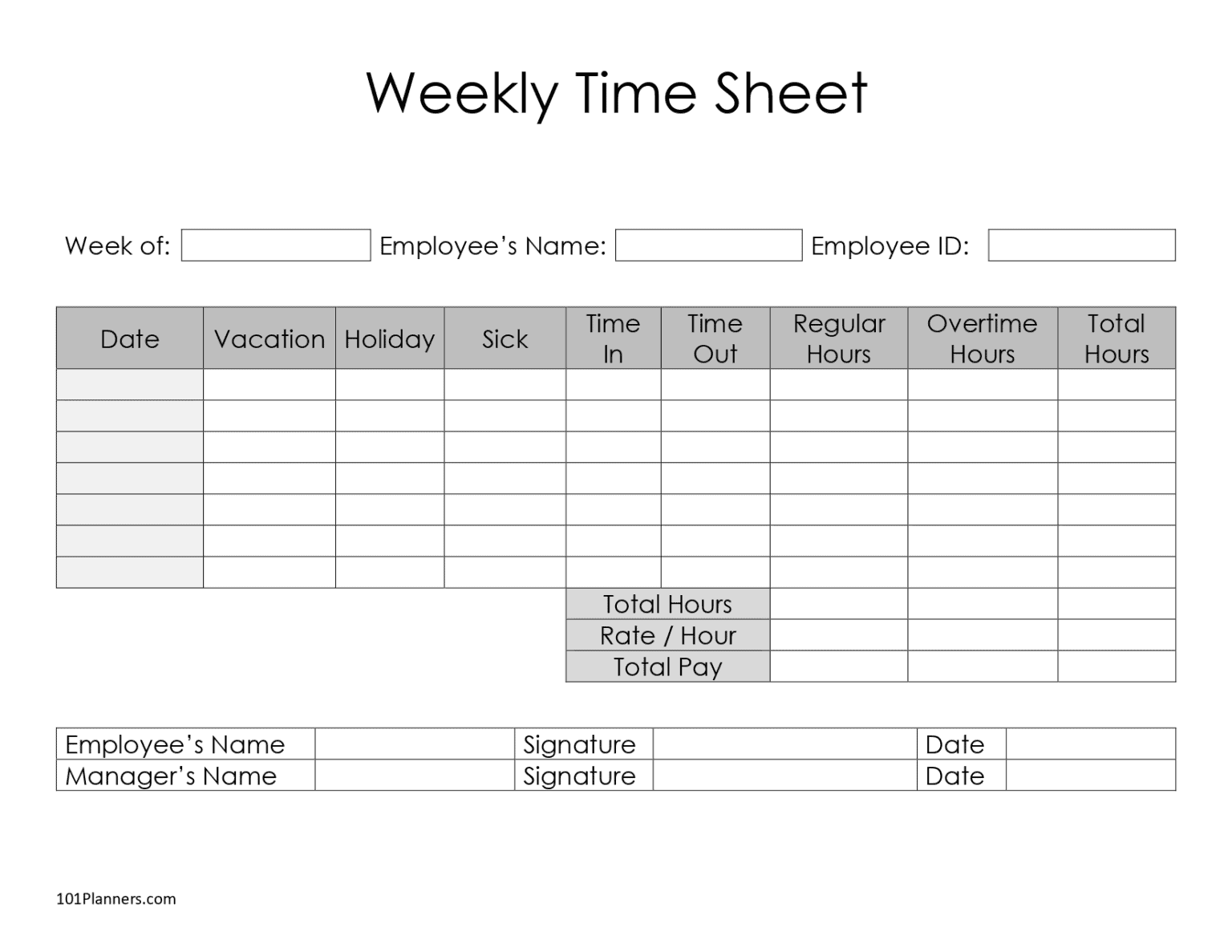 Printable Weekly Timesheet Template Word