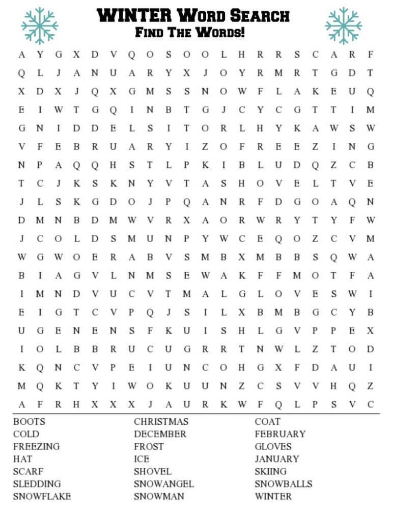 Printable Winter Word Search Worksheet 11 Free Download And Print  Printable Winter Word Search Worksheet 11 Free Download And Print