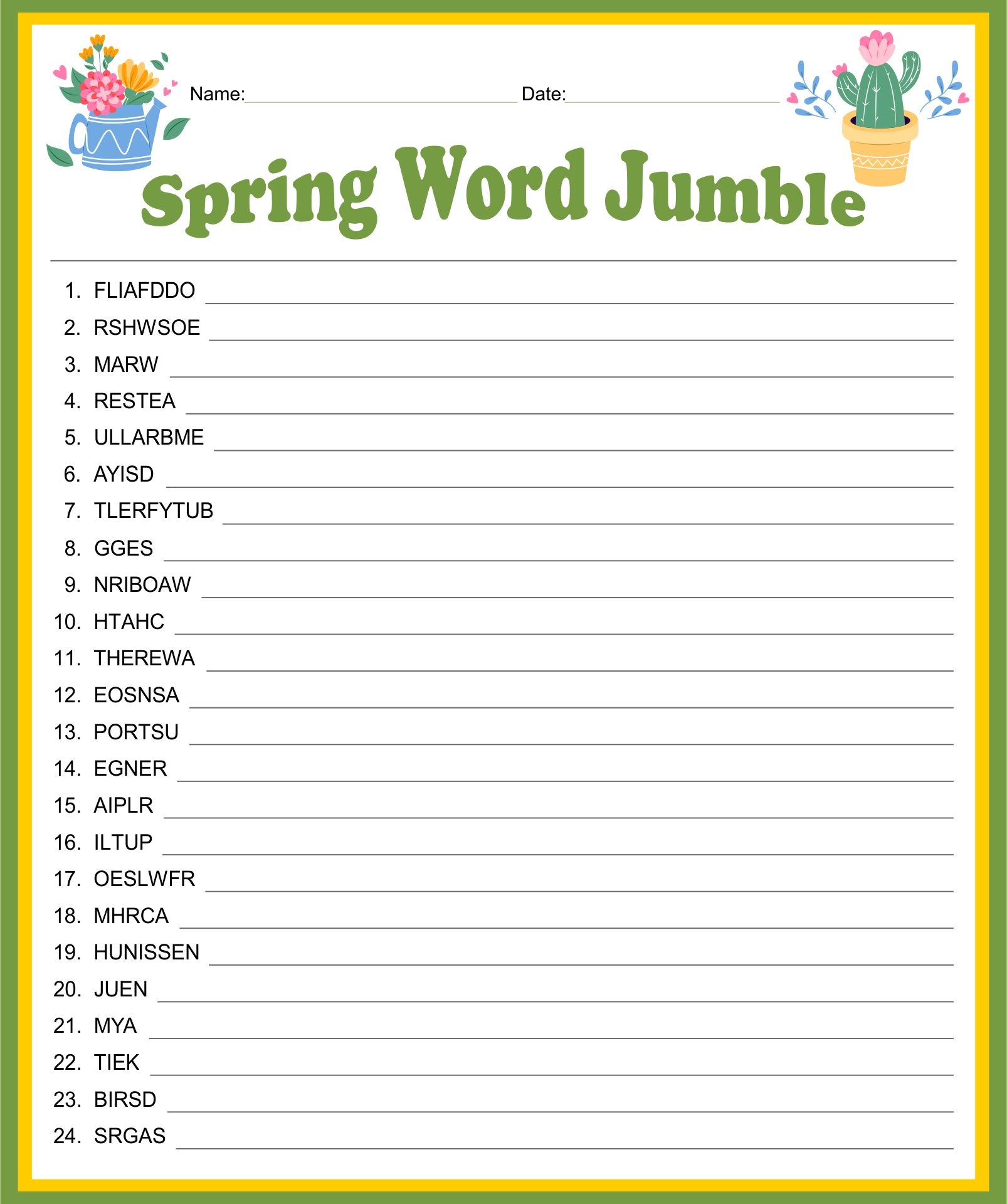 Printable Word Scrambles Printable Word Scrambles