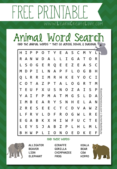 Printable Word Search Animals Printable Word Search Animals