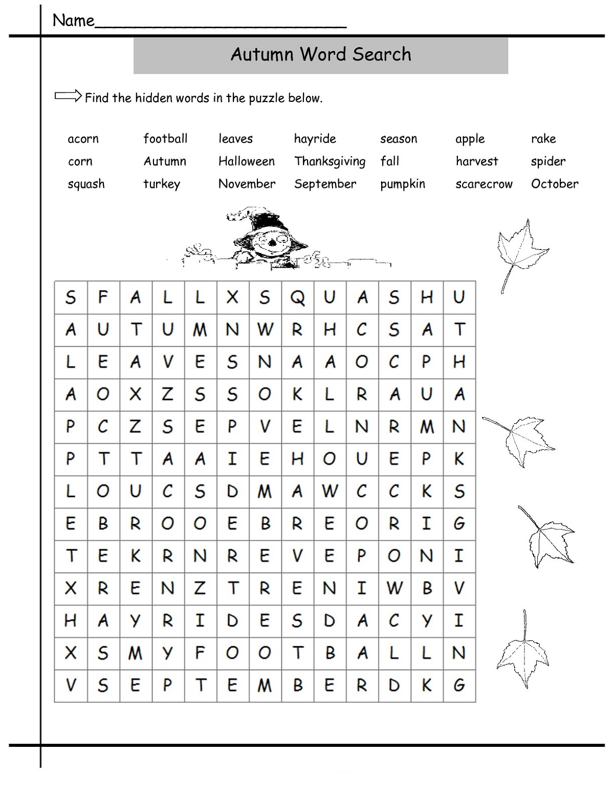 Printable Word Searches Fall Printable Word Searches Fall