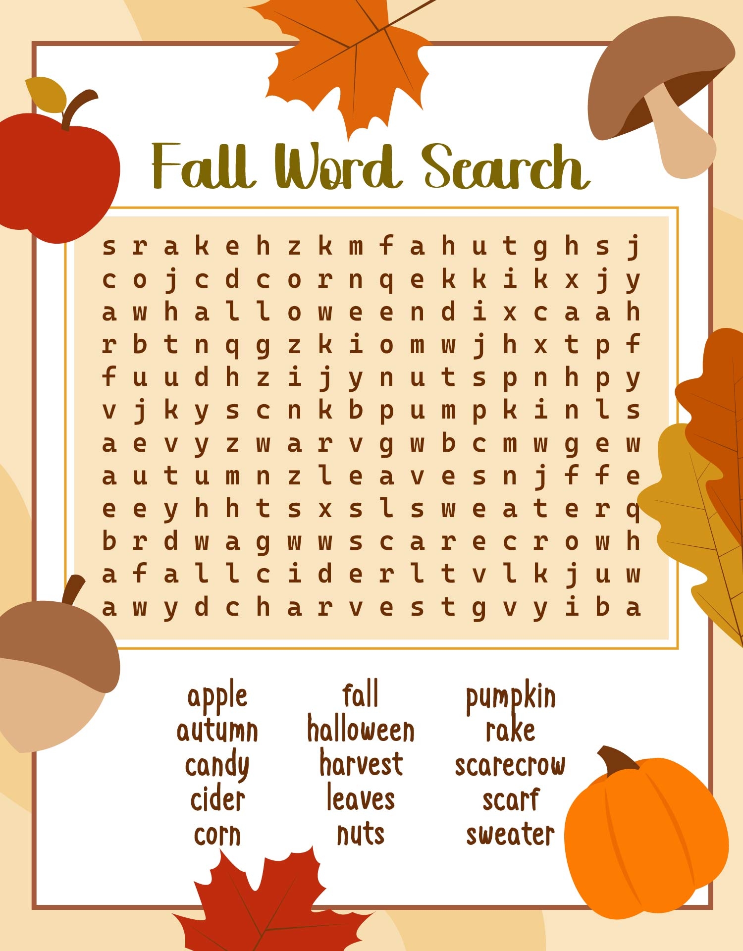 Printable Word Searches Fall Printable Word Searches Fall