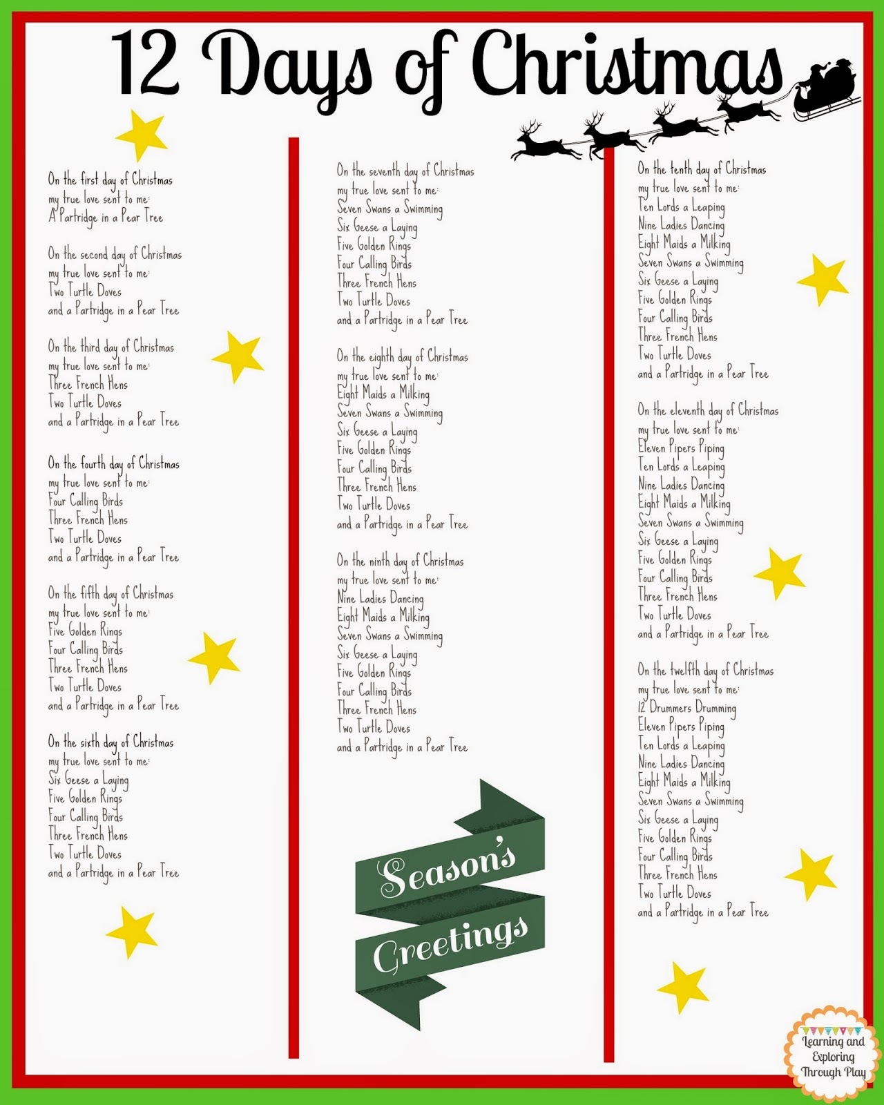 Printable Words For The Twelve Days Of Christmas