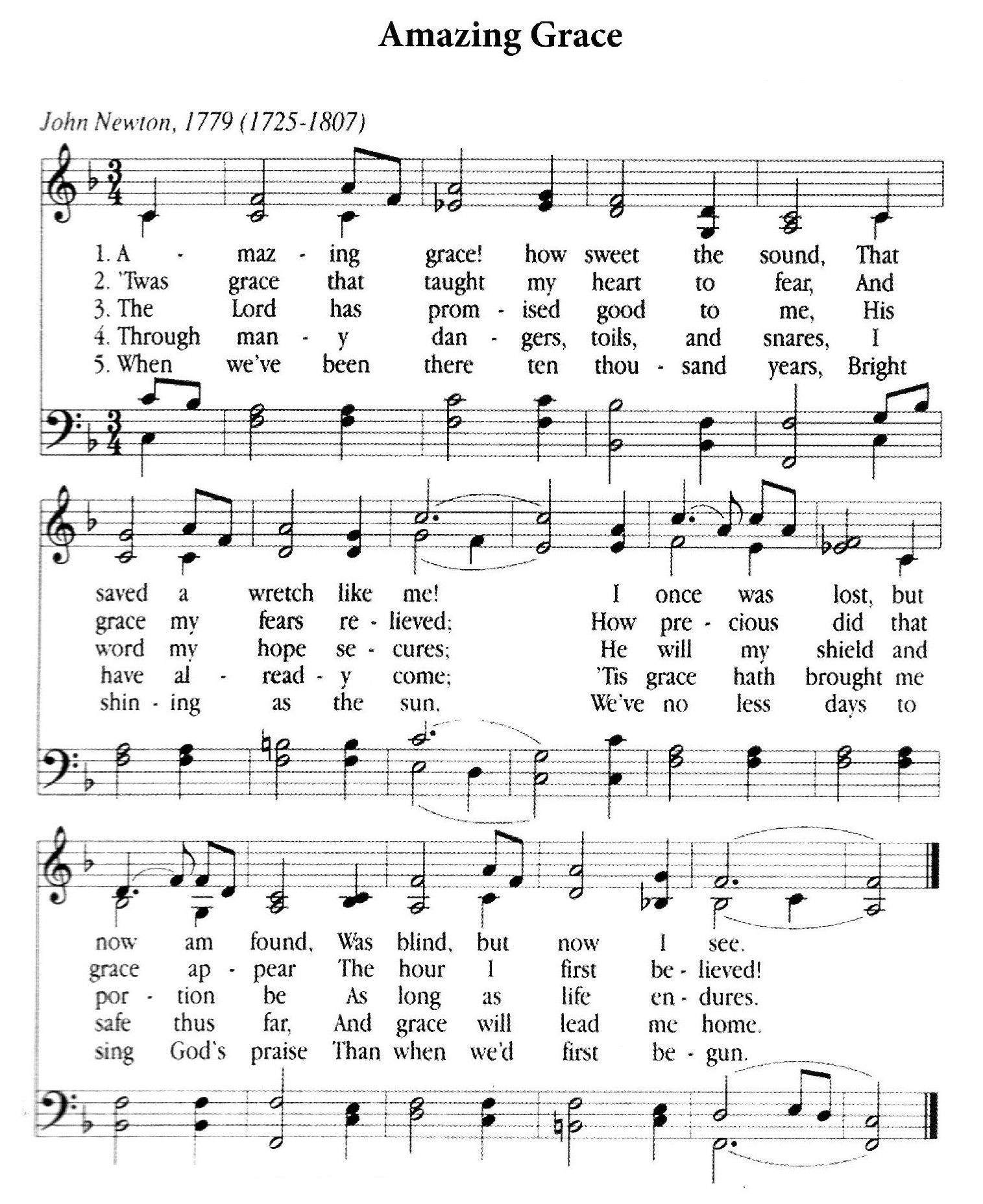 Printable Words To Amazing Grace Hymn
