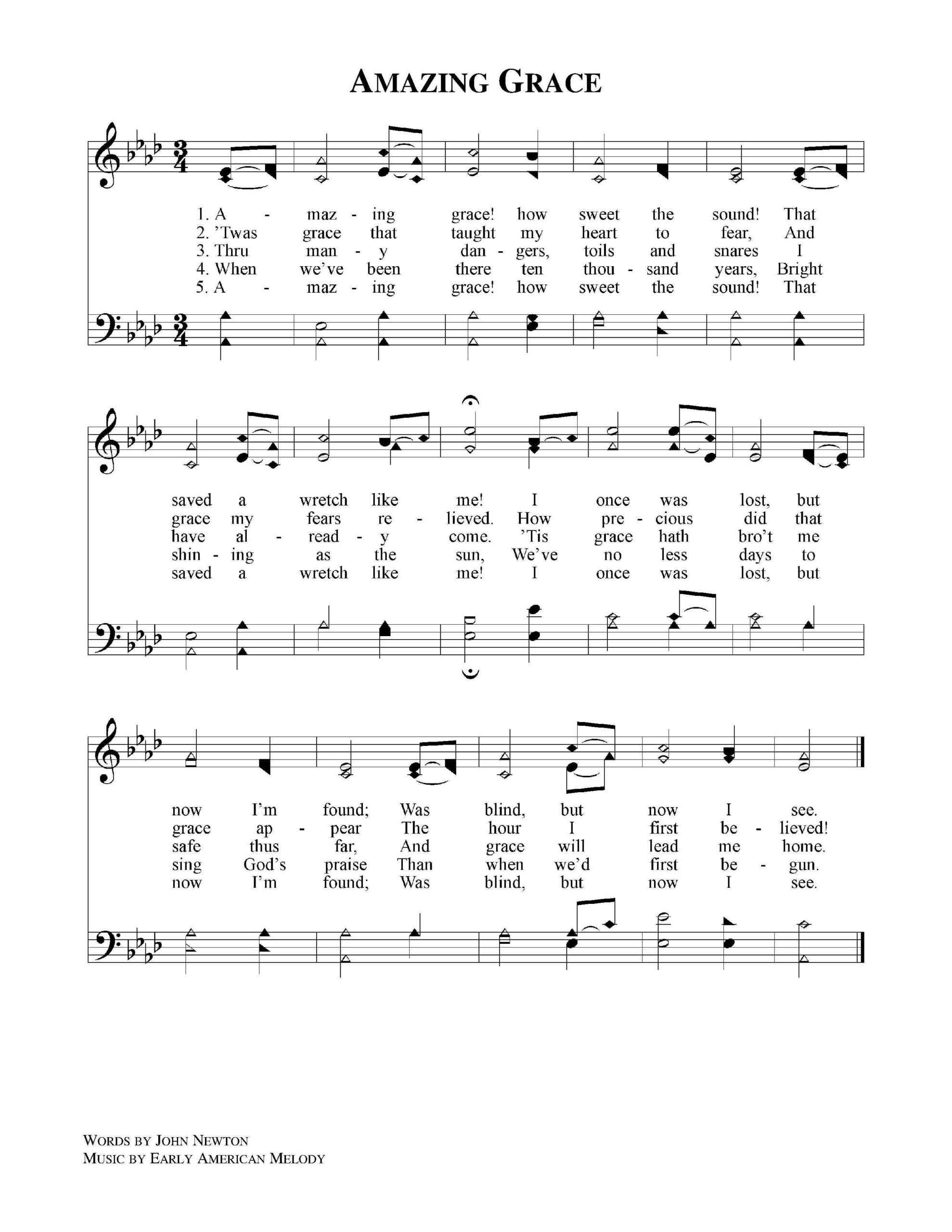 Printable Words To Amazing Grace Hymn