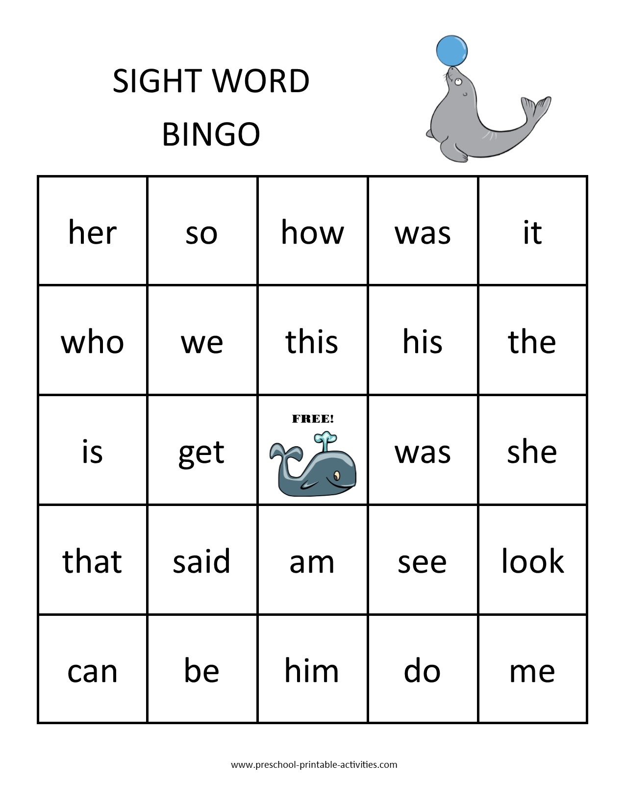 Sight Word Bingo Games Sight Word Bingo Games