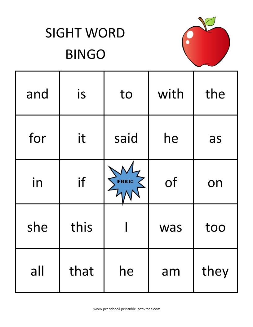 Sight Word Bingo Games Sight Word Bingo Games