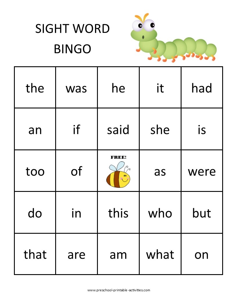 Sight Word Bingo Games Sight Word Bingo Games