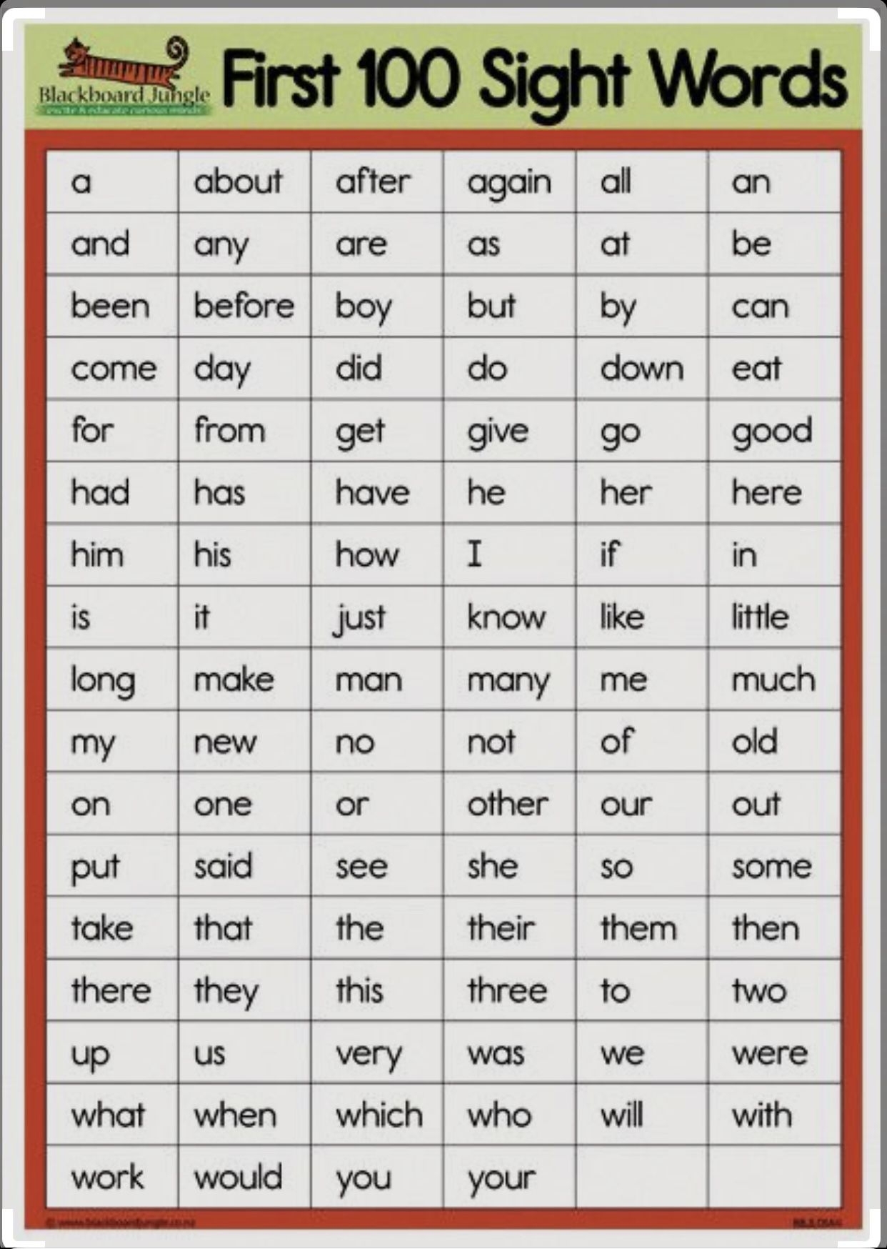 Sight Word List Kindergarten Sight Word List Kindergarten