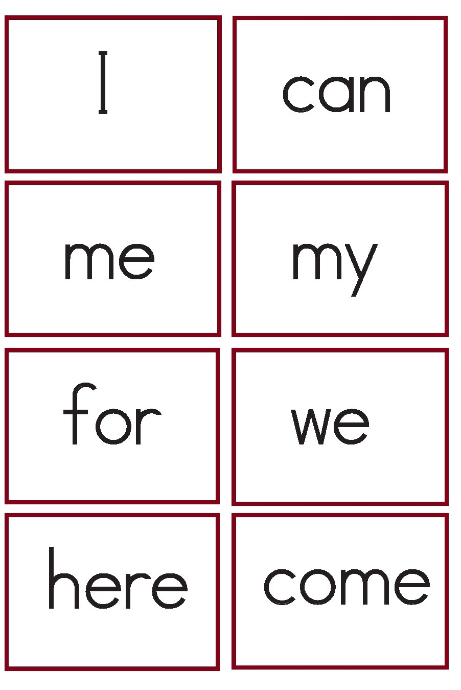 Sight Word Printable Flashcards