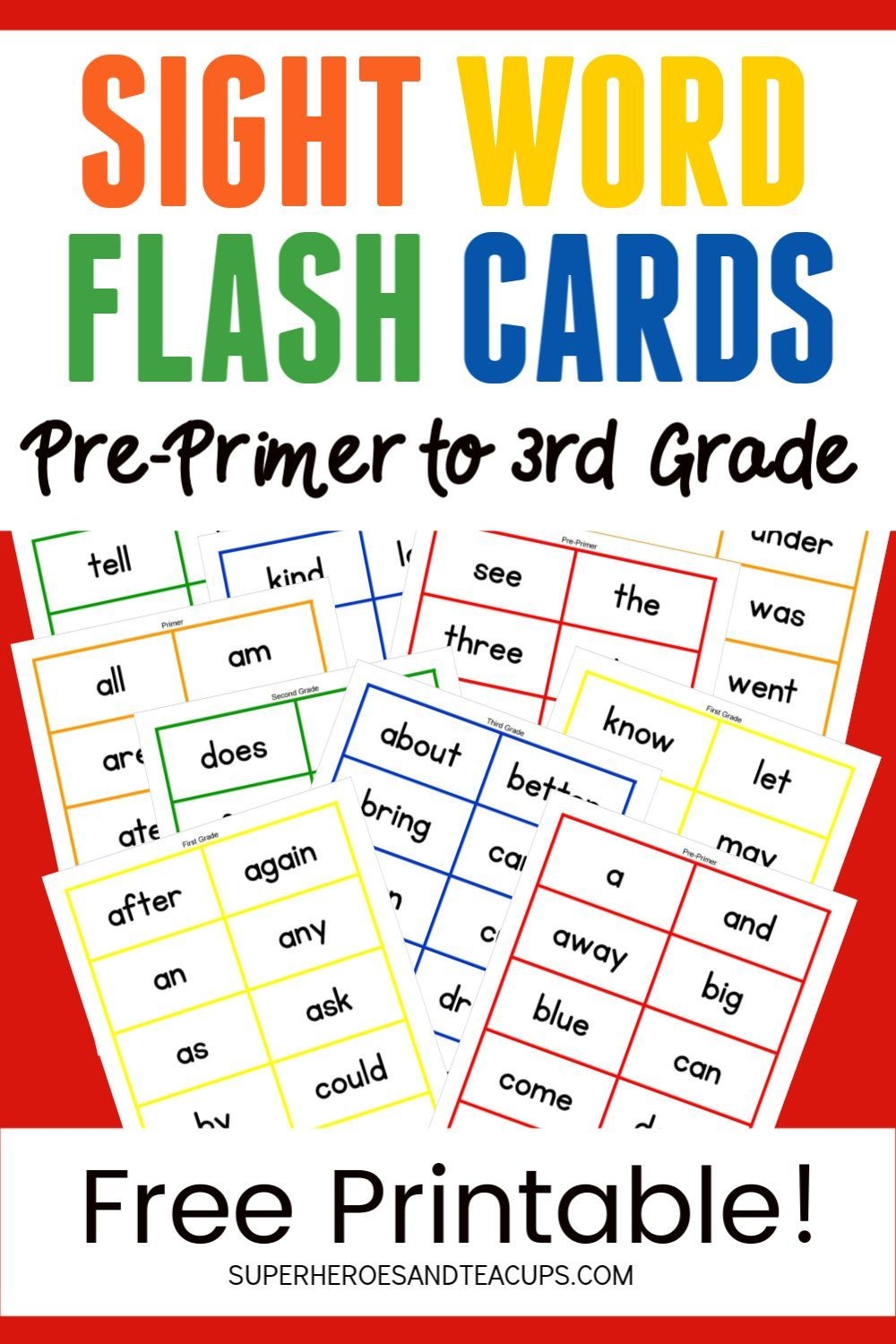 Sight Words Flash Cards Printable Free