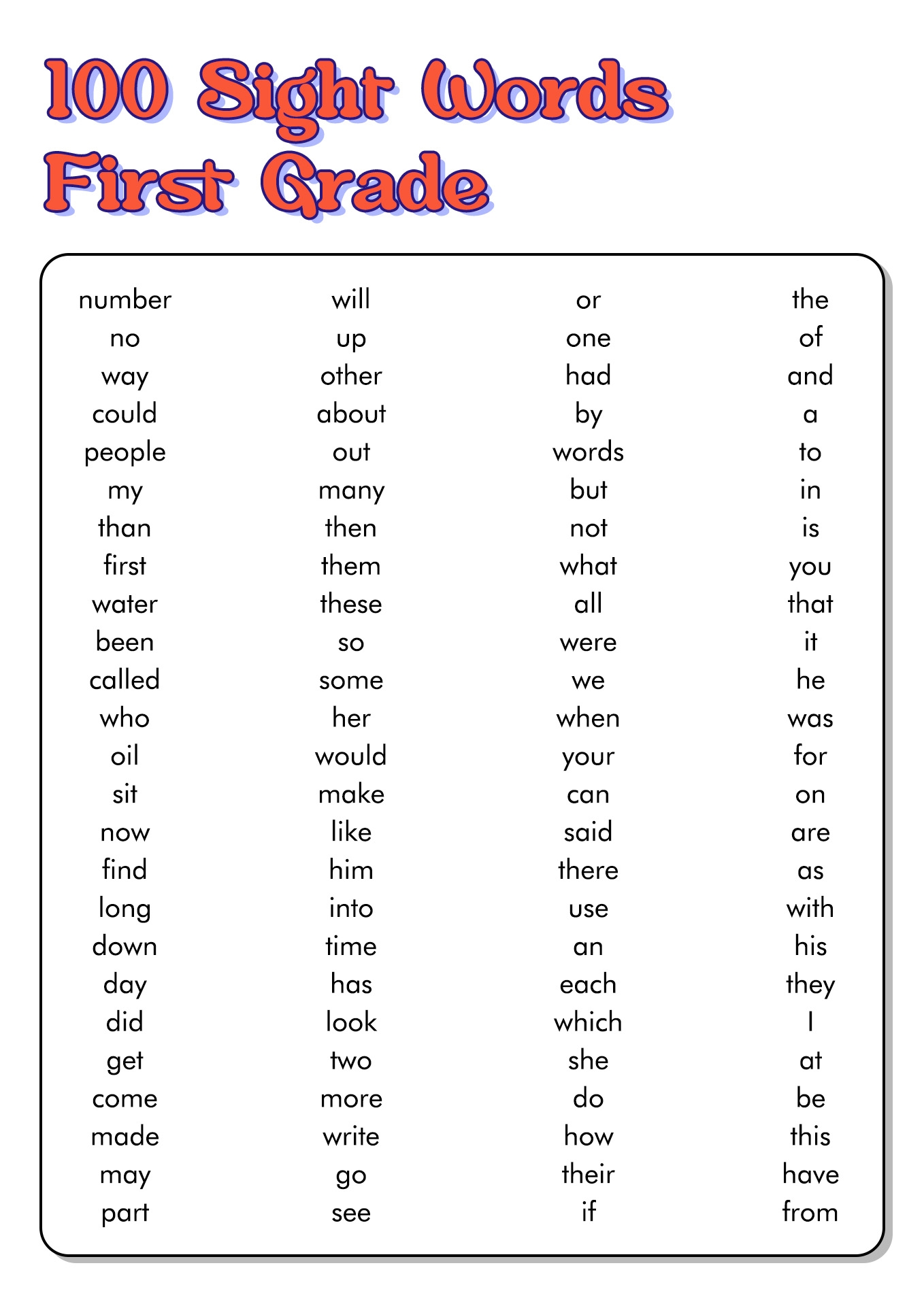 Sight Words List Free Printable Sight Words List Free Printable