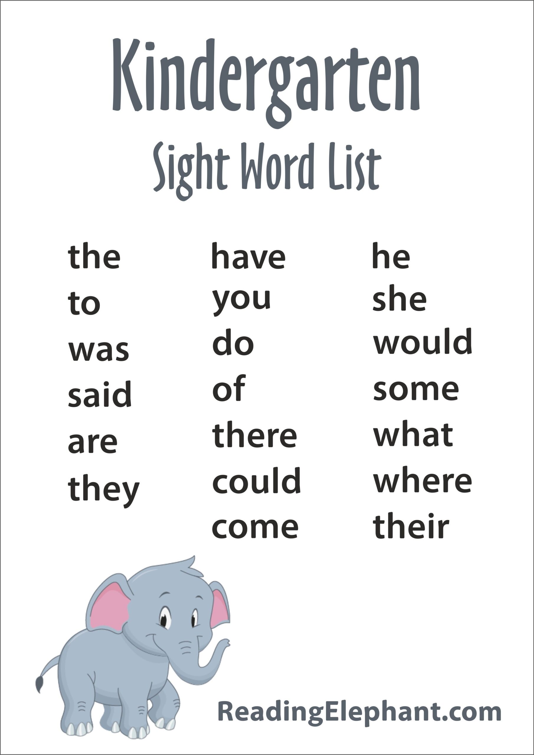 Sight Words List Kindergarten Printables