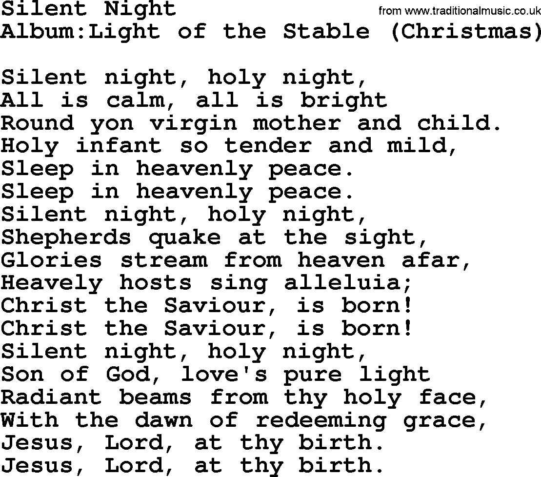 Silent Night Words Printable Silent Night Words Printable