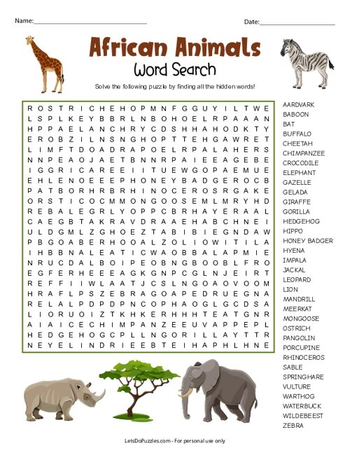 Spanish Animal Word Search Printable Word Search Maker